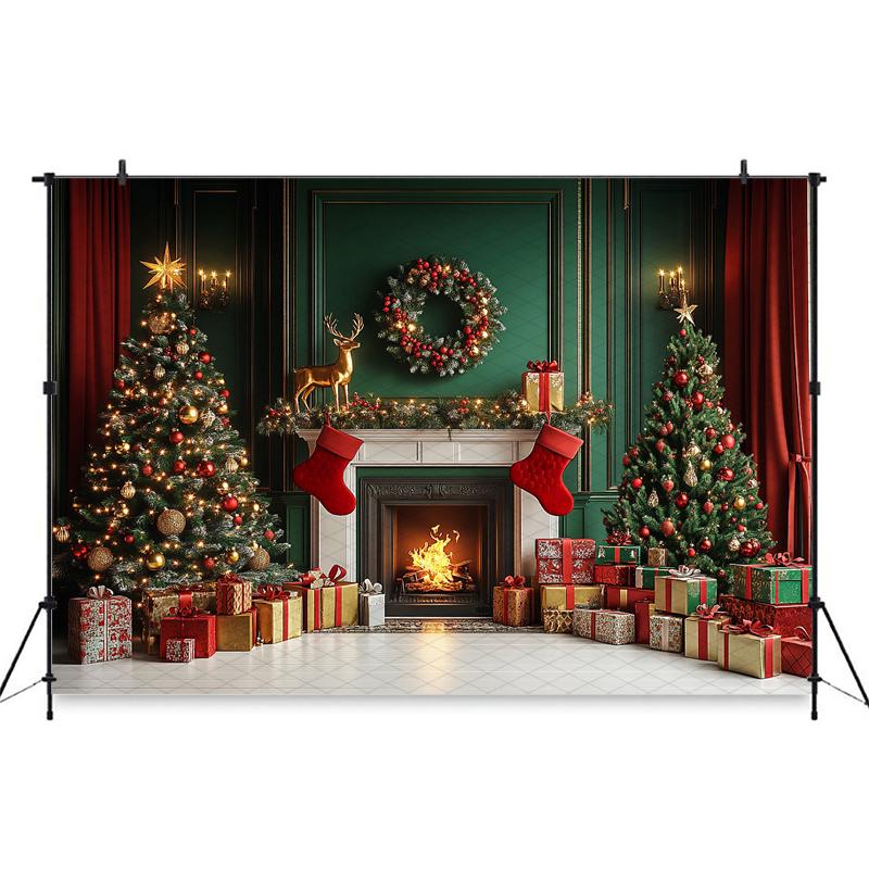 Mocsicka Christmas Photography Background Home Decoration Family Photo Backdrop Room Xmas Tree Fireplace Pattern Shooting Banner