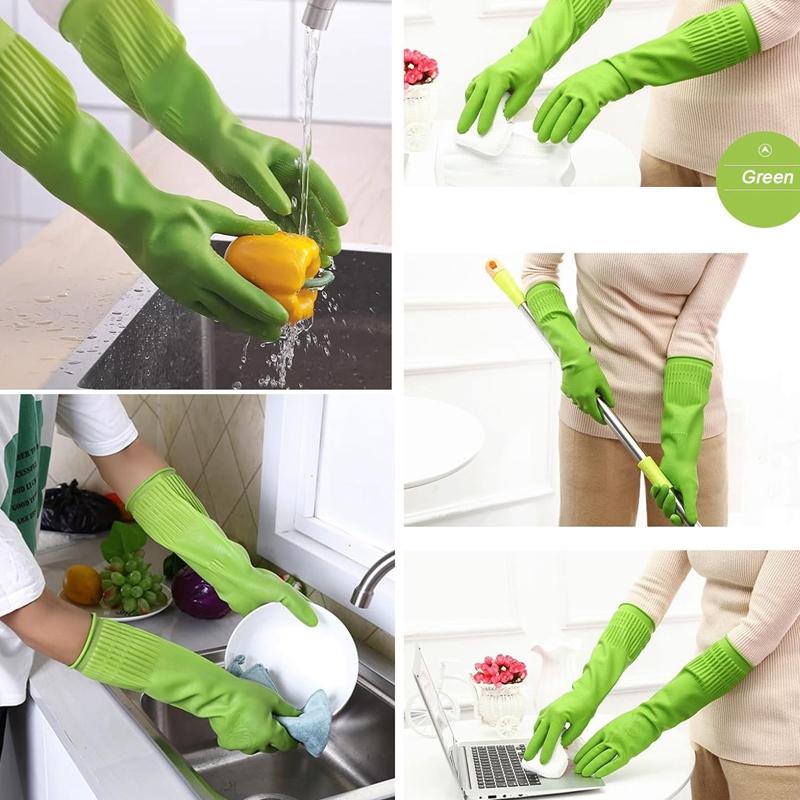 2PCS Household Dishwashing Cleaning Gloves Rubber Long Reusable Kitchen Housework Gloves Waterproof Dishes Cars Gardening Gloves