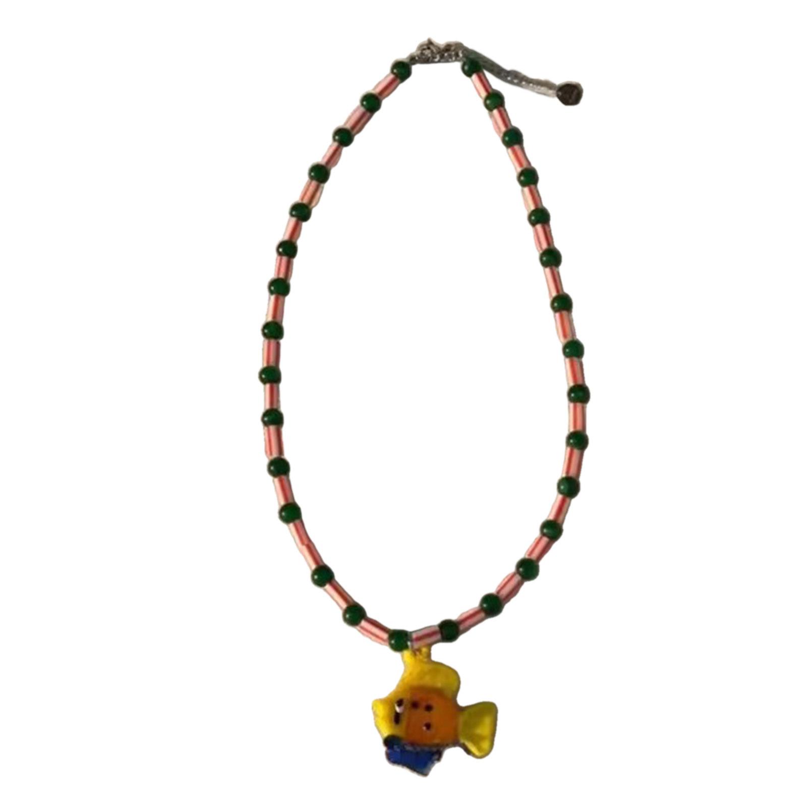 

Elegant Glass Bead Necklace Fish Charm Clavicle Chain Adjustable Length Neckchain Personalized Choker Accessories 2