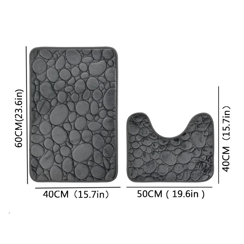 Embroidered Pebble Coral Velvet Floor Mat, Bathroom Carpet, Bathroom U-shaped Sponge Absorbent Foot Mat, Door Mat, Two-piece Set