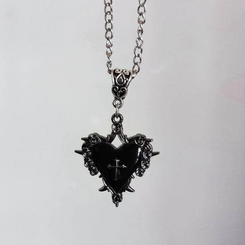 Gotische Todeskreuz Halskette Für Frauen Mann Hexe Schmuck Zubehör Geschenk Dorn Rose Rotes Herz Anhänger Choker