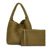 New hand-woven large-capacity PU leather women's bag, casual handbag, mother-and-daughter shoulder bag, wholesale