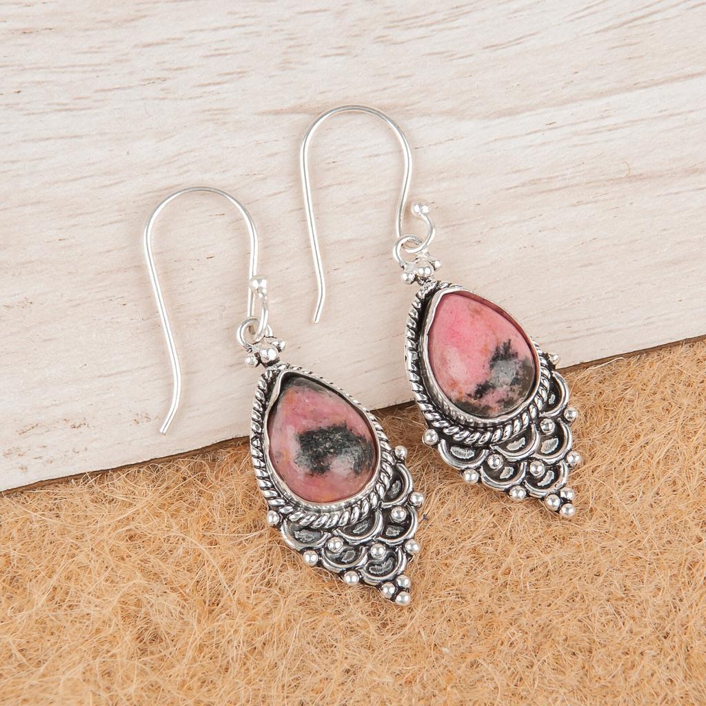 Black Rhodonite Gemstone 925 Sterling Silver Jewelry Earrings Anniversary Gift EE-85-27