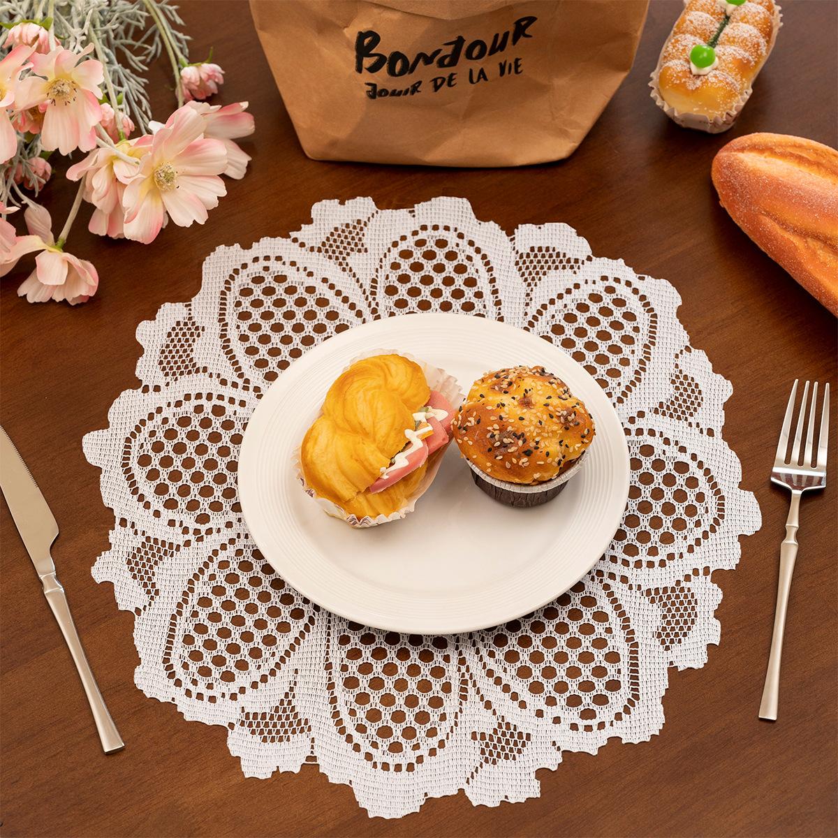 Elegant Lace Placemats for Tables Round Mat Embroidered Vintage Crochet Floral Lace Table Rer Vintage Wedding белый