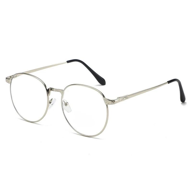 

Ultra Light Metal Frame Anti Blue Light Reading Glasses Women Men Luxury Designer Round Fa Sight Eyeglasses with Plus Diopter +4 серебряный