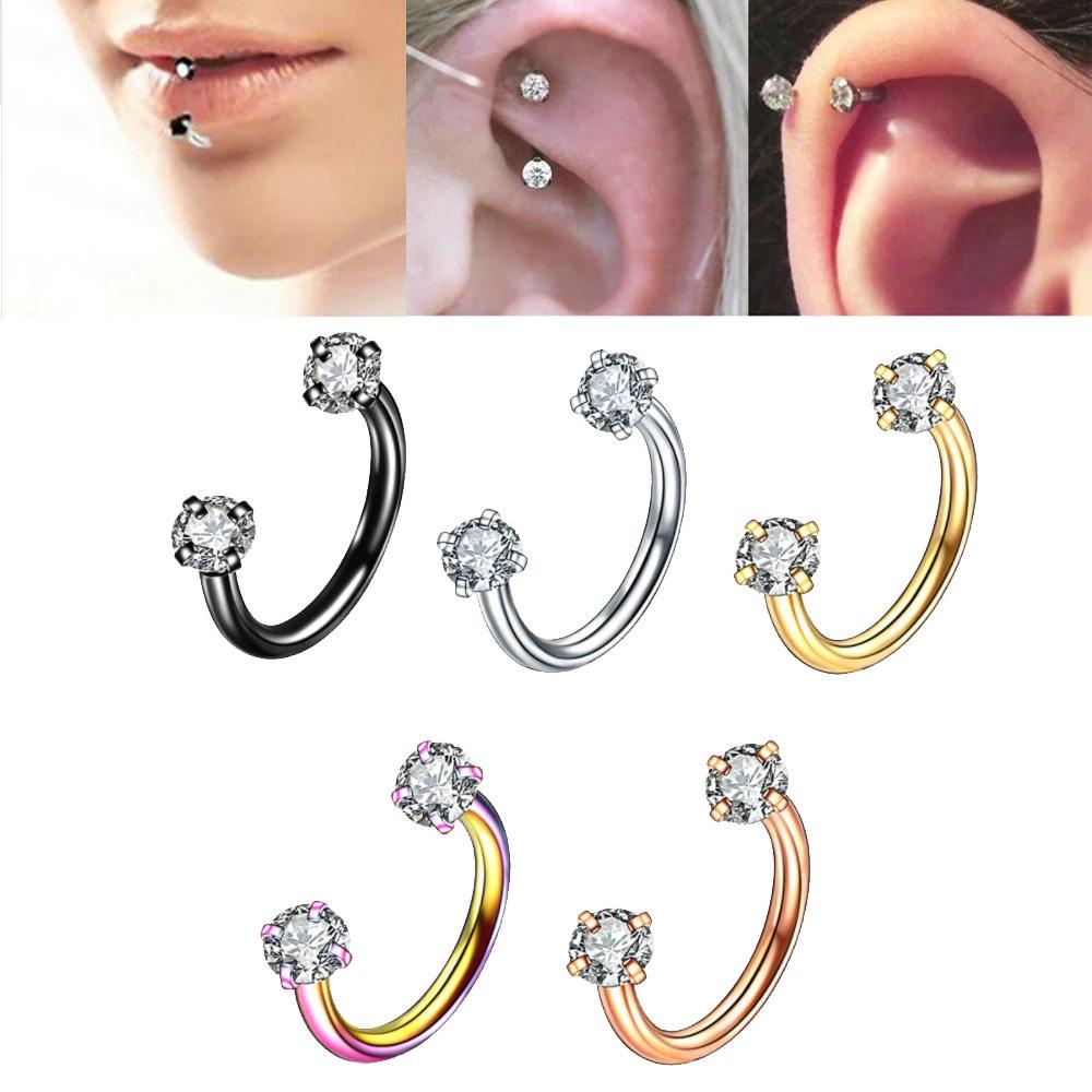2Pcs 6/8/10/12mm Stainless Steel Zircon Piercings Earrings Horseshoe Ring Piercing Nose Ear Belly Rings Body Jewelry For Women