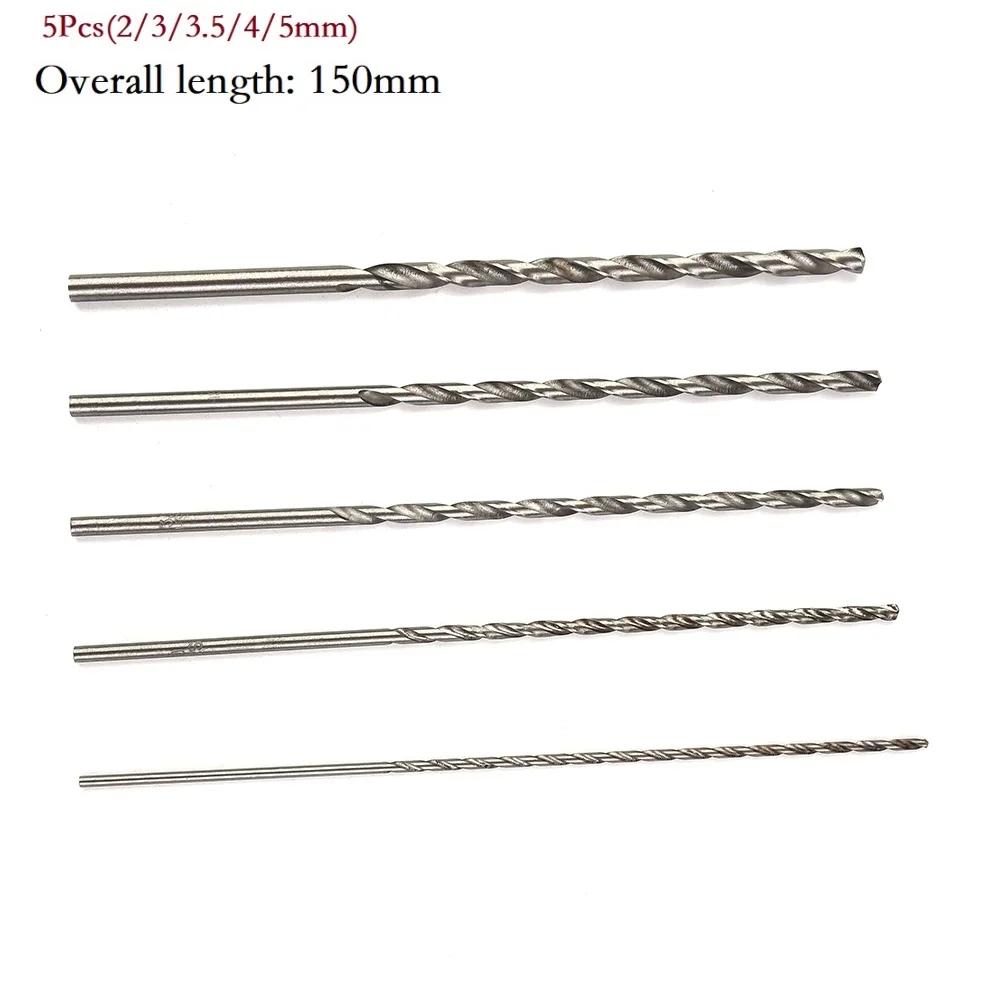 5pcs 2/3/3.5/4/5mm Extra Long HSS Drill Bit Set High Speed Steel Drill Bits For Wood/aluminum/plastic Power Tool Accessories