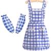  Stainprevent Blue Checkered Work Apron with Sleeve Protections Polyester Cotton Apron For Kitchen and Catering Services