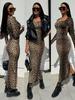 European-American Autumn Sexy Slimming Square Neck Slit Dress - Kardashian Style