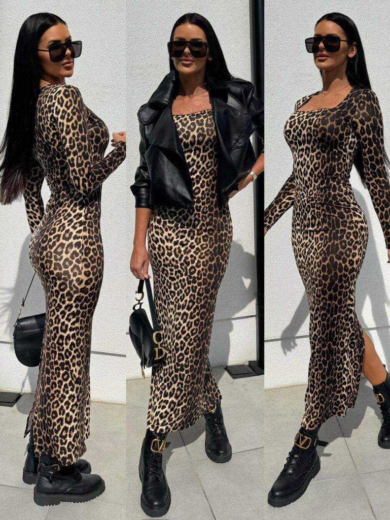 Europäisch-Amerikanisches Herbst Sexy Schlankmachendes Quadratischer Ausschnitt Schlitzkleid - Kardashian Stil