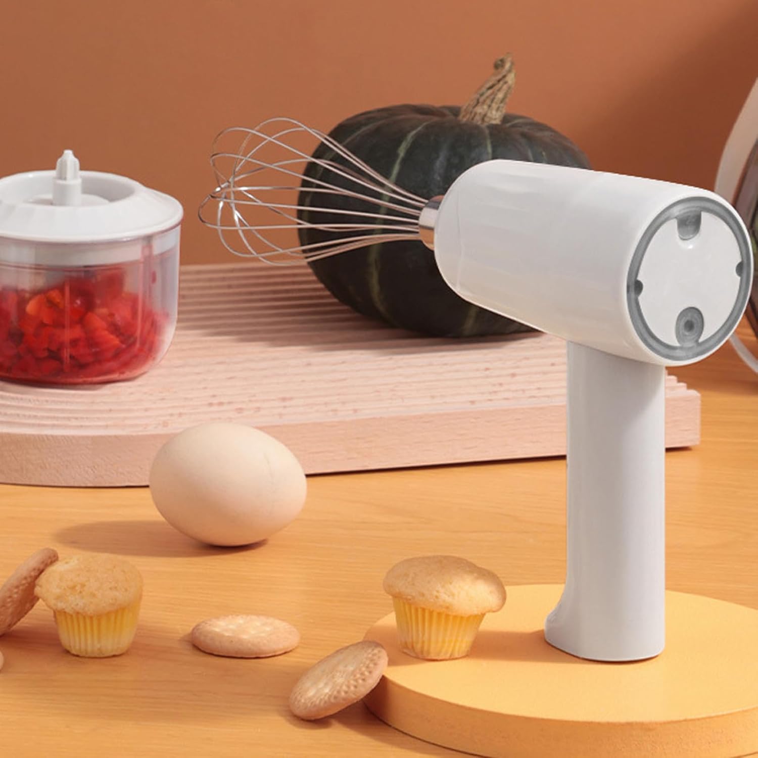 3 Speed Electric Hand Mixer, Portable Whisk Milk Foam Maker, Whisk Beaters, Handheld Electric Mixer with Chopper for Home
