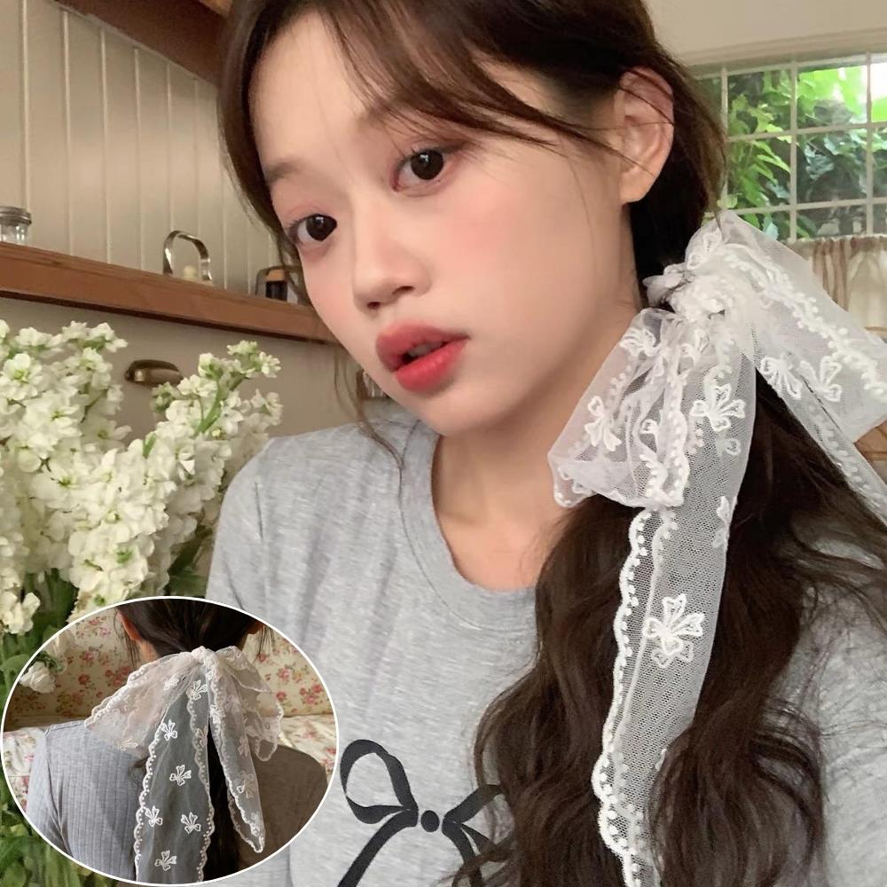 Girl's Ribbon Lace Bow Hair Rope Ballet Style Sweet Ponytail Holder Hair Scrunchies Lace Hair Scarf Wraps Fashion Lace Necklace