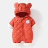 Winter Baby Bodysuit Solid Bear Ear Hooded Thickened Warm Newborn Jumpsuit Soft Toddler One-Piece Outfit