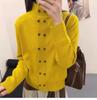 Korean double-breasted stand-up neck knitted cardigan women's autumn and winter design sense temperament loose sweater jacket huge good-looking top
