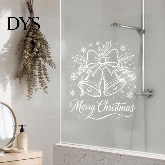Durable Window Film for Parties Christmas Bell Sticker, PVC Decals with Snowflake Bow Patterns Holiday Glass Home Decoration, Waterproof Removable