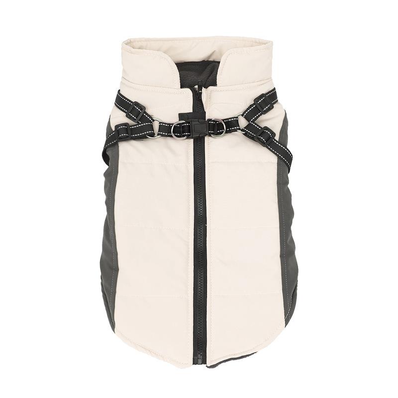 

Утепленная одежда для собак со шлейкой для маленьких и больших собак, зимняя куртка для щенков, пальто для чихуахуа, лабрадора, светоотражающие костюмы для домашних животных S бежевый