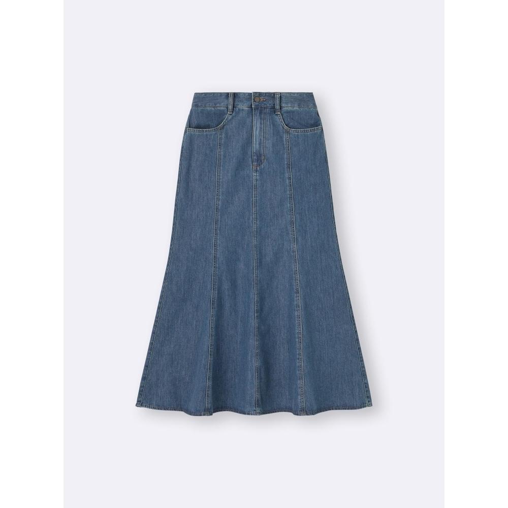 GU by Uniqlo Light Denim Flared Maxi Skirt+ec  Short Length 