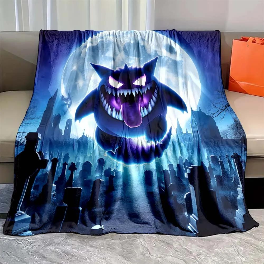 Japanese Games Pokemon Gengar Cartoon Blanket Warm Soft Flannel Material Suitable for Home Sofa Travel Camping RV Luxury Gift