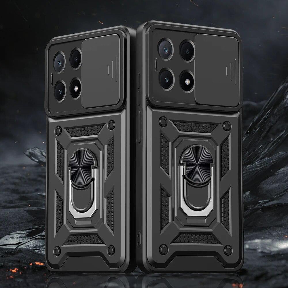 For Xiaomi Mi Poco X6 X5 Pro Camera Shockproof Armor Case For Poco X5 X6 CASES Car Magnetic Holder Ring Protect Cover