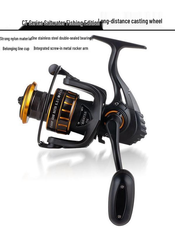 Long-Casting Gapless Spinning Reel with All-Metal Line Cup for Sea Fishing