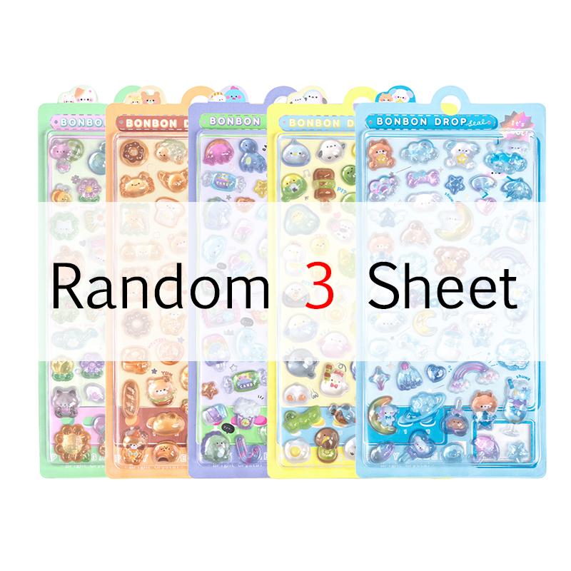 1/3/5Sheet Random Mix Style 3D Relief Sticker Cute Animal Bear Cat Dinosaur Dog Chick Scrapbook Decorative Embossed Stickers ZYF
