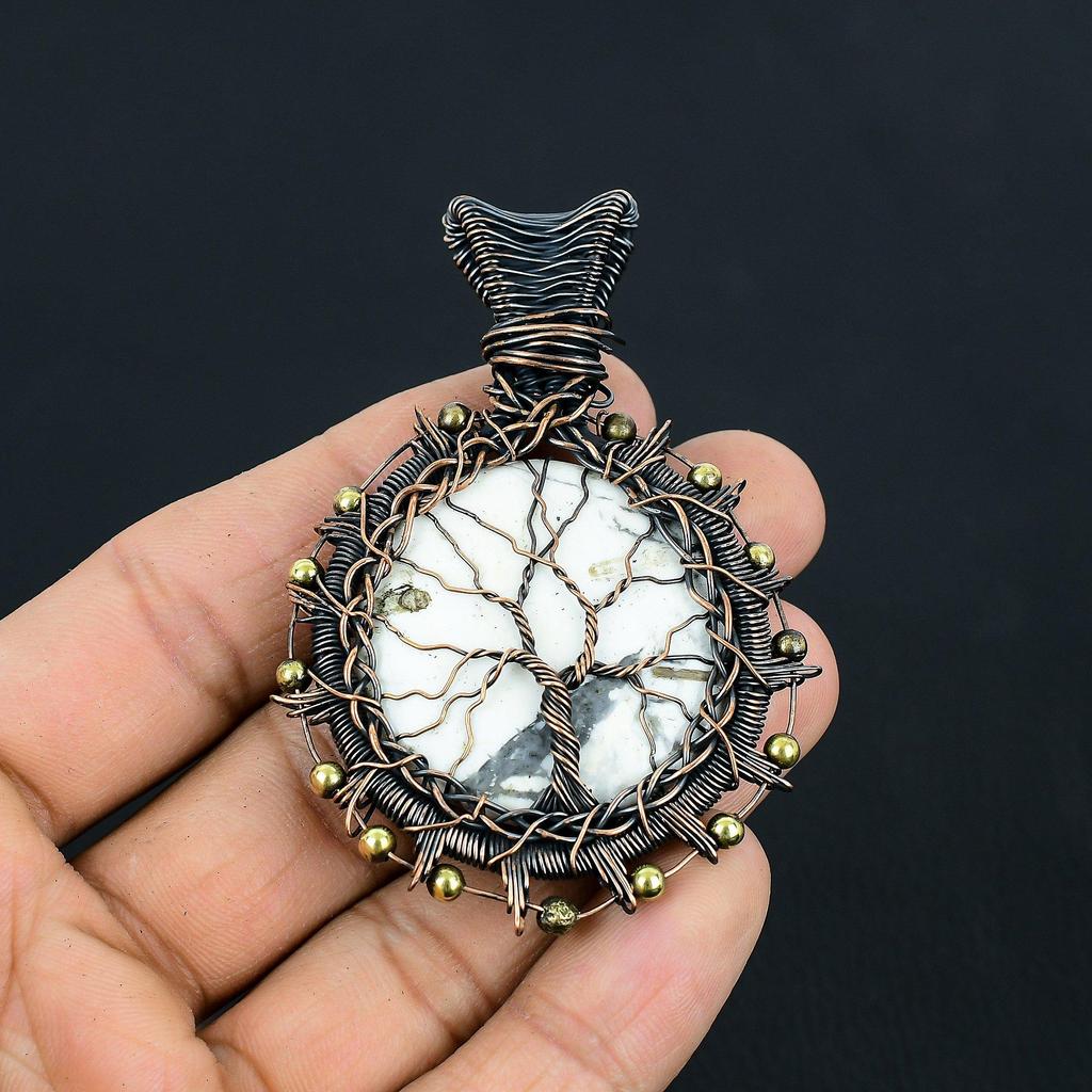Tree Of Life Howlite Gemstone Handmade Pure Copper Wire Wrapped Pendant Jewelry For Memorial Day