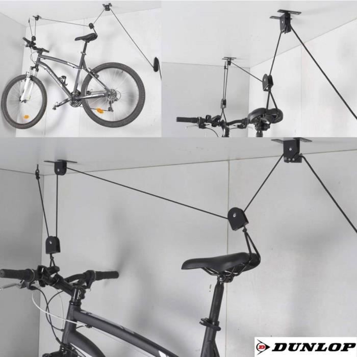 Support de levage pour vélo de toit - DUNLOP - Crochets de fixation - Noir - Adulte - Jusqu'à 20 kg