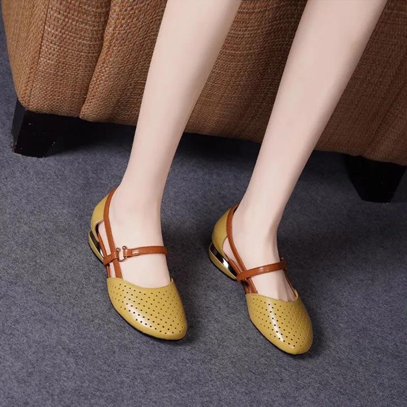 Sapatos Femininas Women Fashion 3cm Stiletto Heels for Summer Lady Casual Hollow Buckle Strap Black Office Shoes A9384