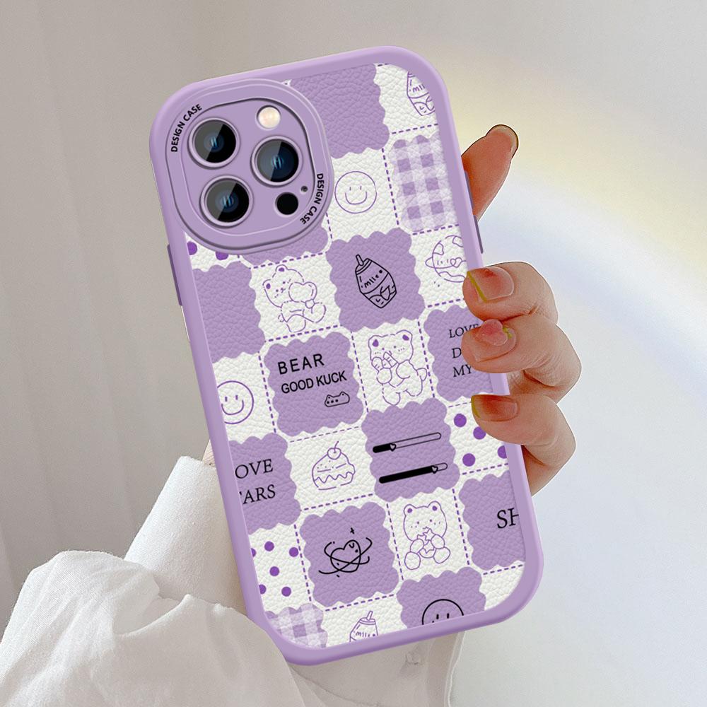 Slim Skin Feeling Cartoon Cute Bears Soft Silicone PU Leather Cover Phone Case for iPhone Samsung Huawei Honor Xiaomi Redmi OPPO Realme Vivo