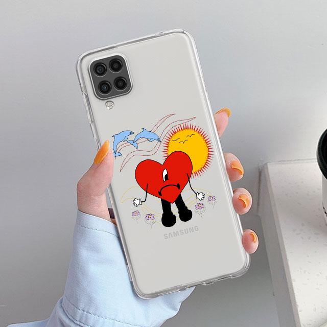 Klare Hülle für Samsung Galaxy A52 A12 A51 A32 A21s A71 A32 A22 50 A70 A31 A72 5G Handyhülle Bad Bunny Herz Coque Capa