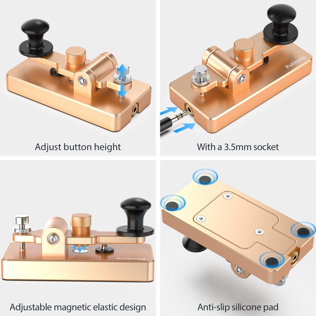 PUTIKEEG Amateurfunk Elektrisches Tastenpaddel Morsecode-Übungsgerät Magnetische Rückmeldung Manueller aufrecht stehender elektrischer Rückprall Rückprall des Magnetkreises