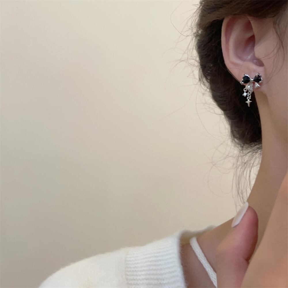 Sparkling Star Bow Zircon Studs: Elegant No-Pierce Cuff Earrings for Women