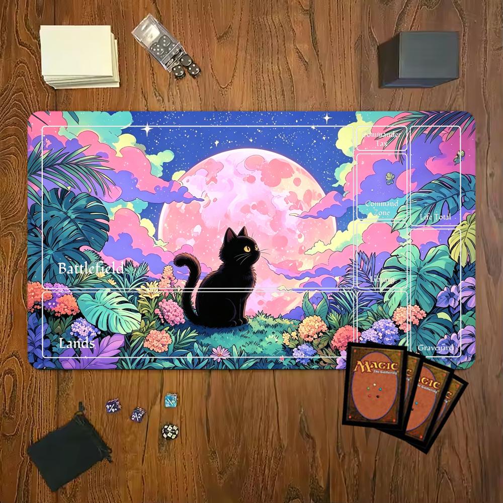 Black Cat Moon Garden Anime Gaming Mouse Pad Playmat Tcg Office Desk Mat For Work Game Pc Laptop Rug Carpet Mousepad