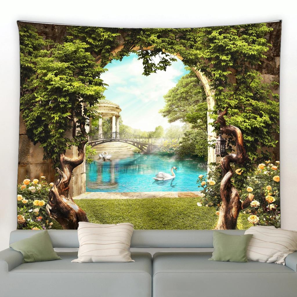 Spring Butterfly Flowers Tapestry Retro Wooden Fence Nature Pink Rose Plants Floral Wall Hanging Garden Home Decor Scenery Cloth