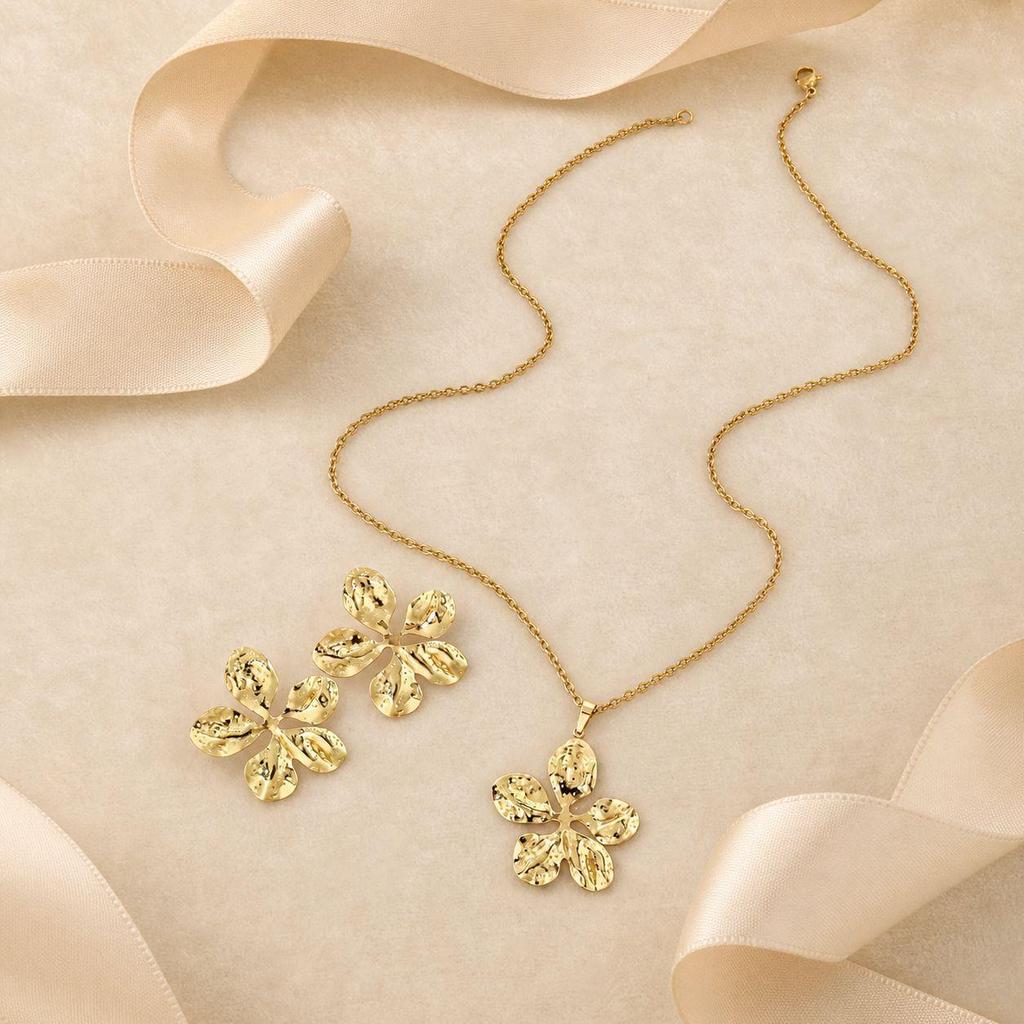 Luxury Geometric Leaf & Flower Earrings Necklace Set