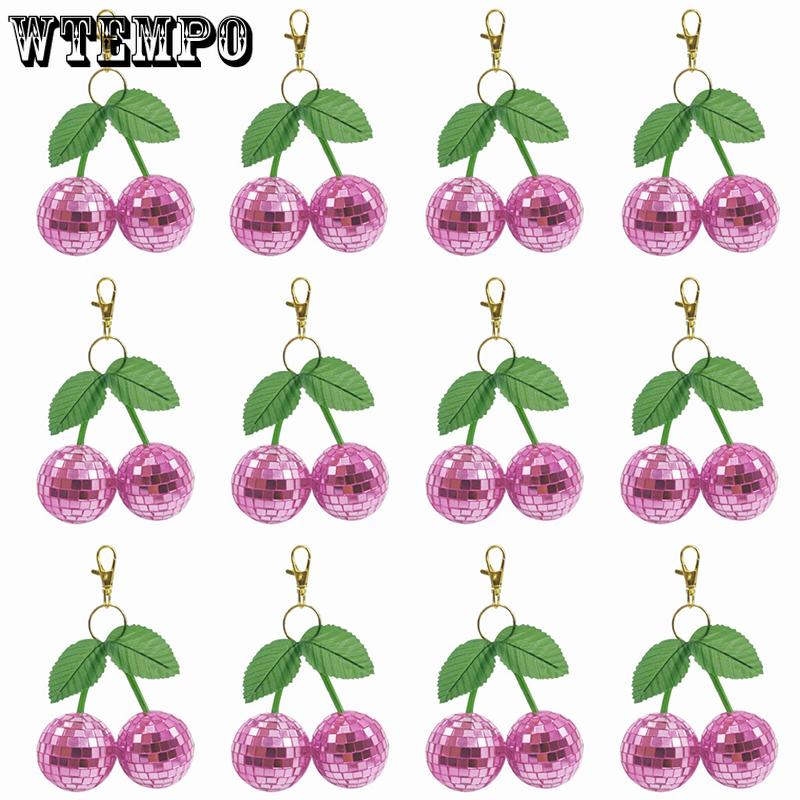 WTEMPO Wedding Pink Red Cherry Disco Balls Keychains DIY Bags Backpacks Hanging Pendents Door Key Car Key Keychains Decorations