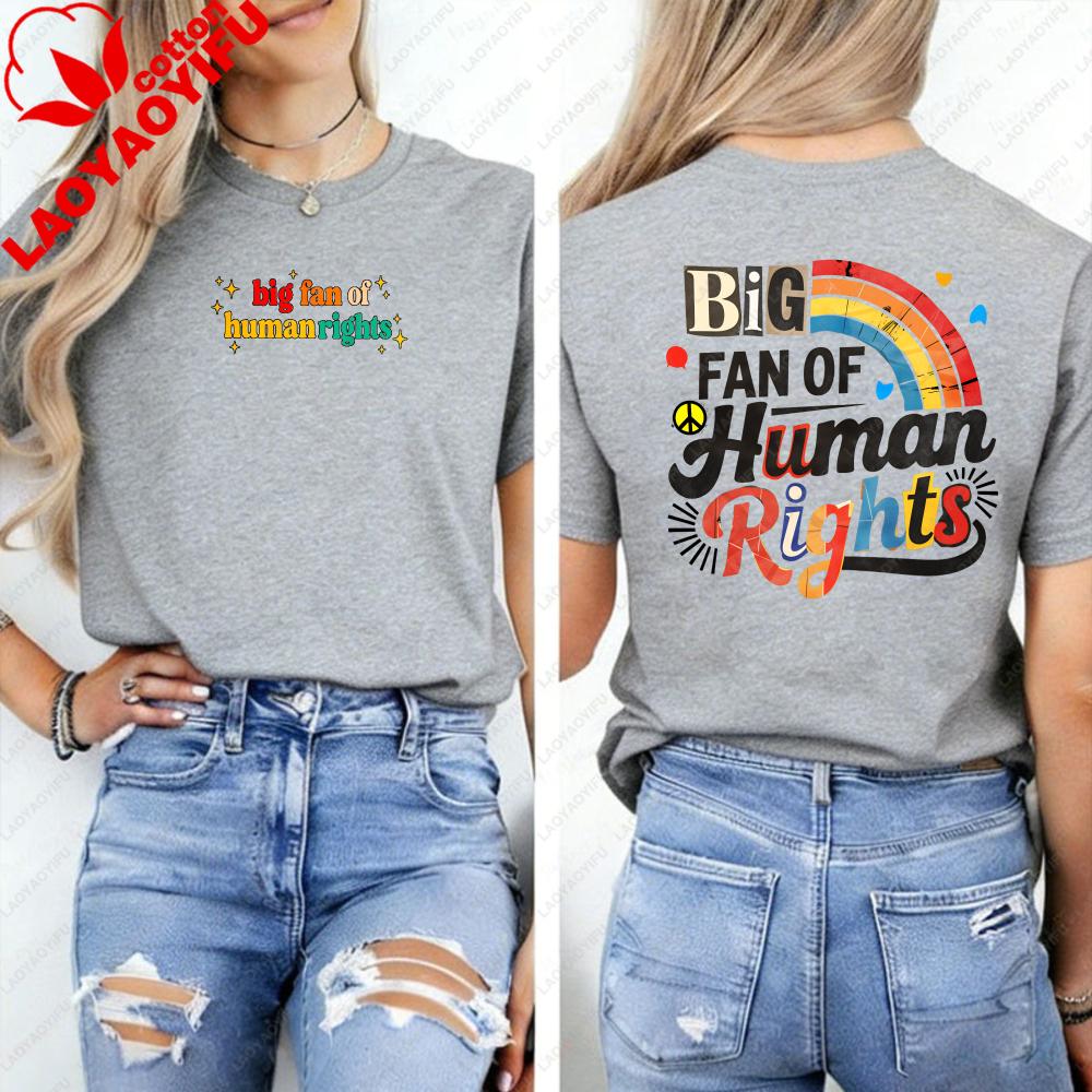 Big Fan of HuUnisex Rights TShirt Equality Empathy StateUnisext Shirt Retro Rainbow Graphic Tee Everyone Gift Liberal Anti Populism