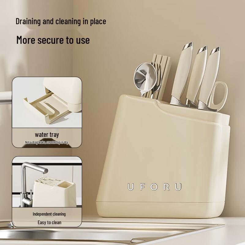 Kitchen Countertop Knife & Utensil Drainer Rack