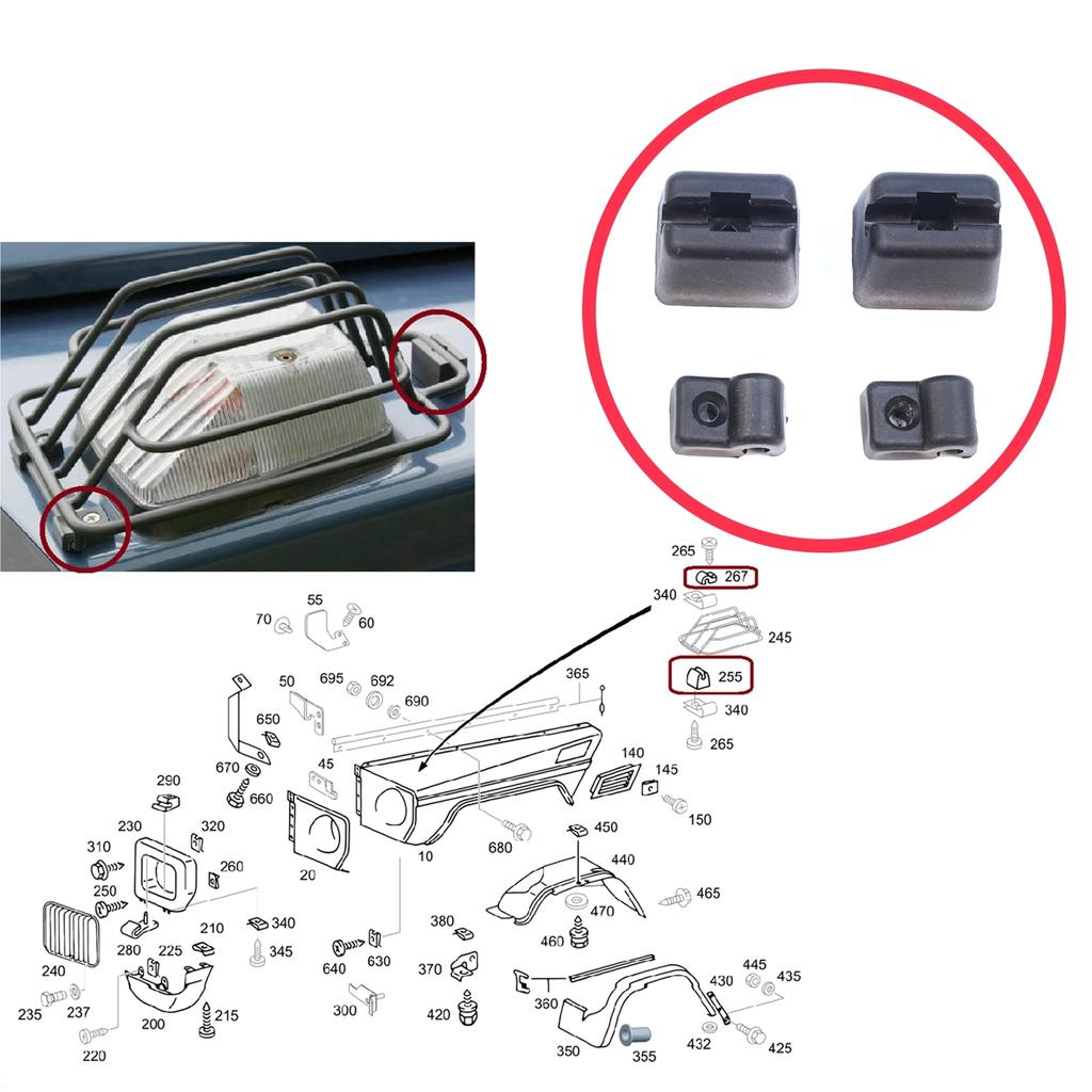 ESR558-1 Front Turn Signal Headlamp Surround Grille Bearing Fender Clamps Bracket Set for Mercedes G Class W460 W461 0009952820 0008111240