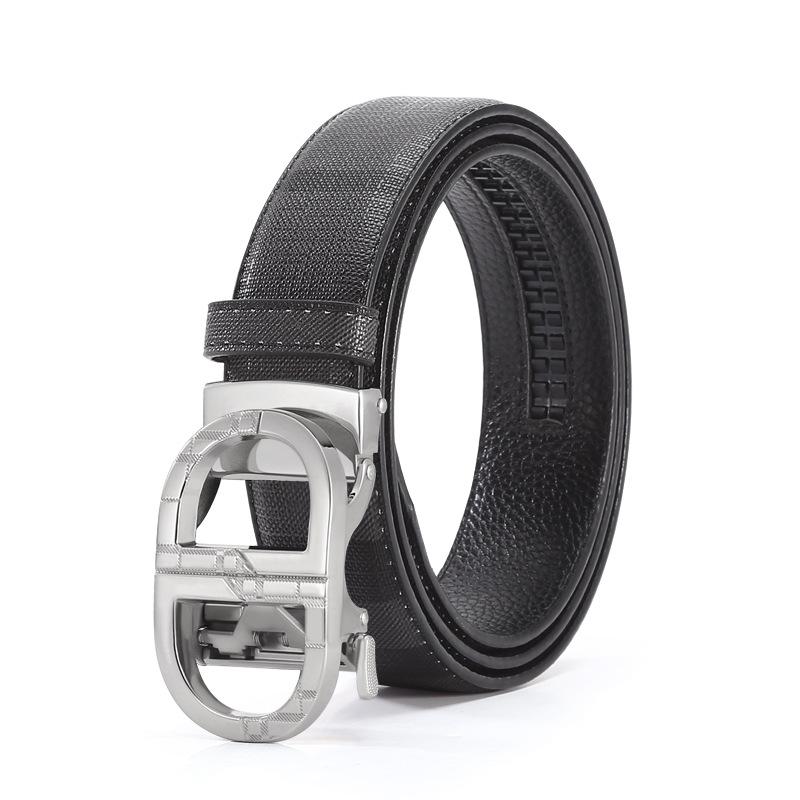 

Ремень мужской из сплава с автоматической пряжкой из чистой коровьей кожи, мужской ремень для деловых брюк высокого класса, мужской ремень with buckle 125cm