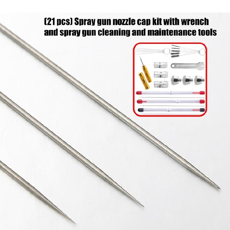 21Pcs Airbrush Tool Kit With Durability Nozzle Caps Replacement Needle Brushes Wrench for 130Series Sprayings Guns Parts