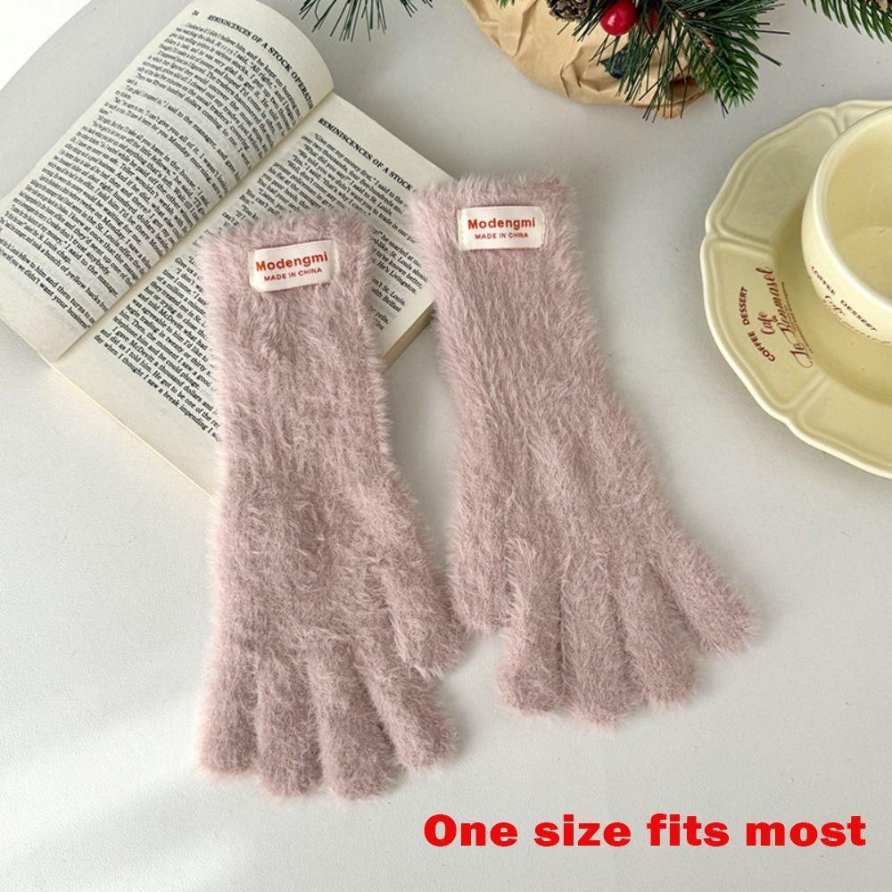 Soft Cashmere Winter Knitted Gloves Korean Style Full Finger Mittens Durable Warm Gloves  Women