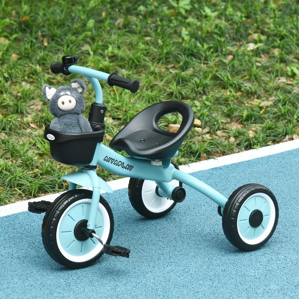 Kids Trike, Tricycle, with Adjustable Seat, Basket, Bell, for Ages 2-5 Years - Blue