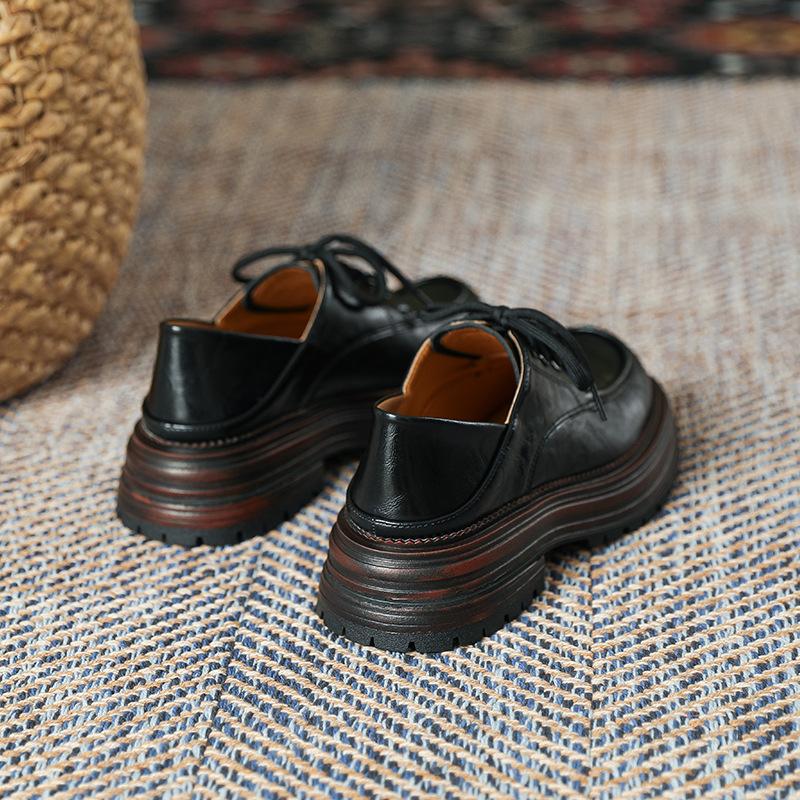 

British style platform lace-up loafers for women s spring and summer new two-wear one-pedal round head thick heel black small leather shoes 34