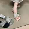 Fashion One-word Slippers Summer Wear Lazy Rhinestones with Low Heels Open-toed Sandals Have a Versatile Temperament