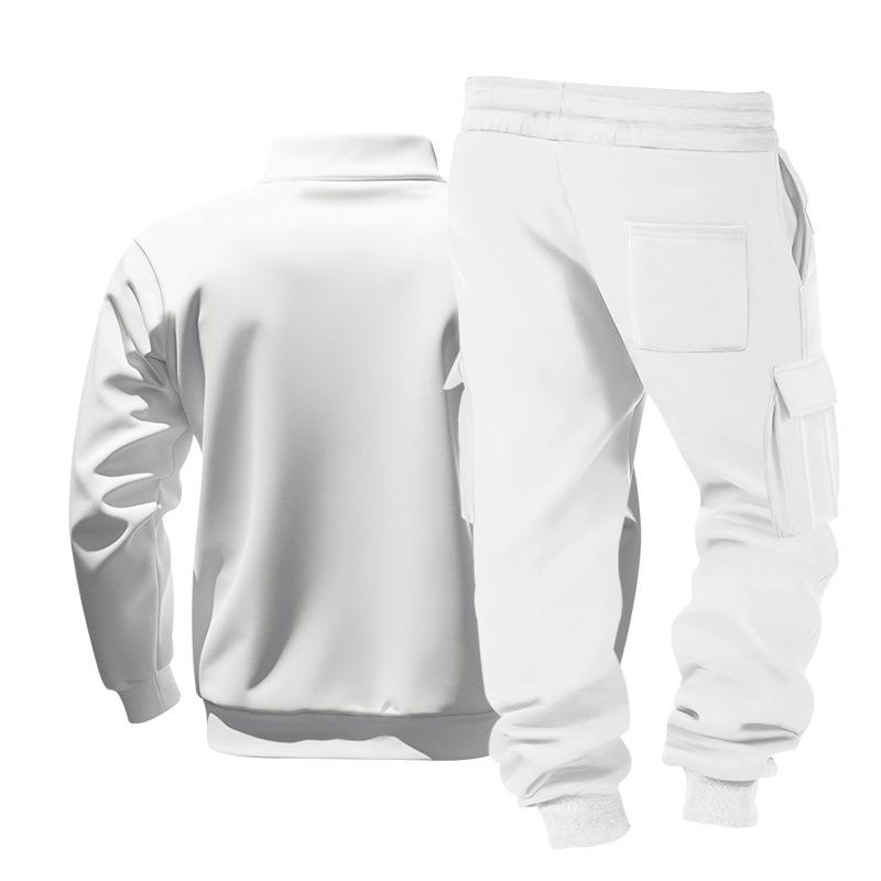 Autumn/Winter Heavyweight Men's Oversized Fleece-Lined Workwear Commuter Stand-Collar Sweatshirt & Workwear Sweatpants Two-Piece Set