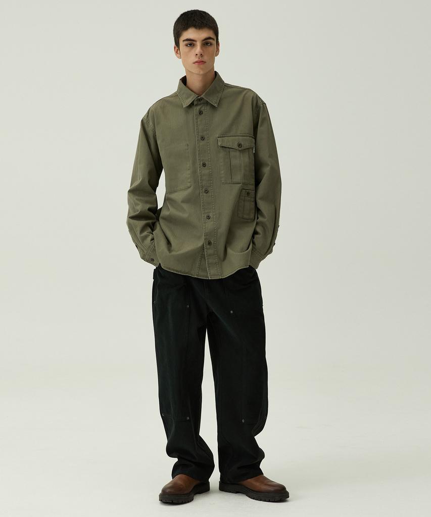 MAGOODGAN Labor 2121 Herringbone Cotton Oversized Khaki Military Shirt
