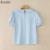 ZANZEA Women Casual Doll Collar Solid Color Short Sleeve Blouse