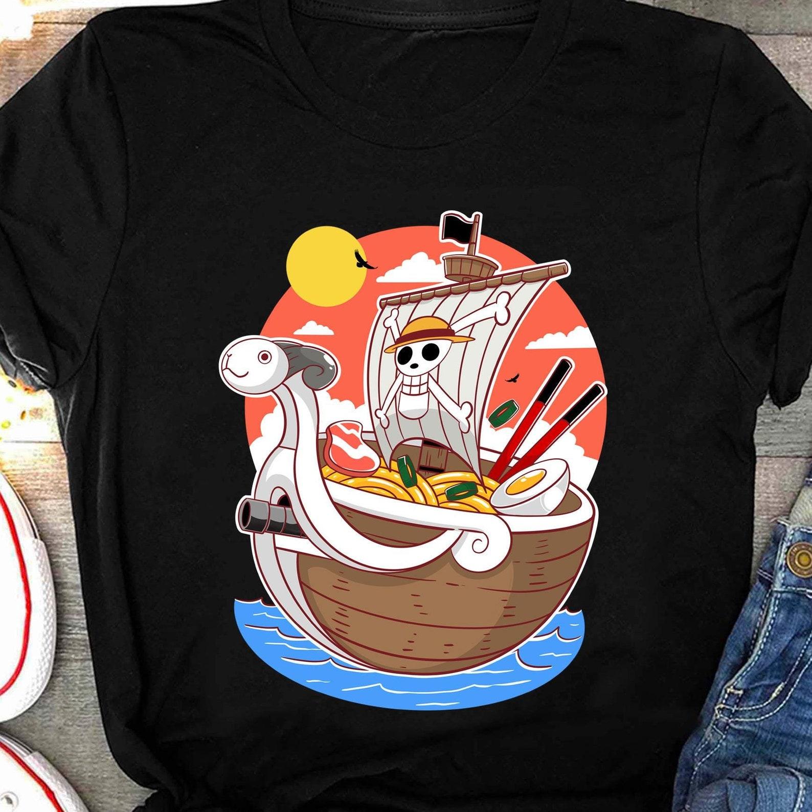 Ramen Luffy Anime Shirt, One Piece Ramen Noodles Shirt, Pirate King Manga Shirt, Asian Food Anime Gift, Straw Hat Pirates Ramen Japanese Tee L