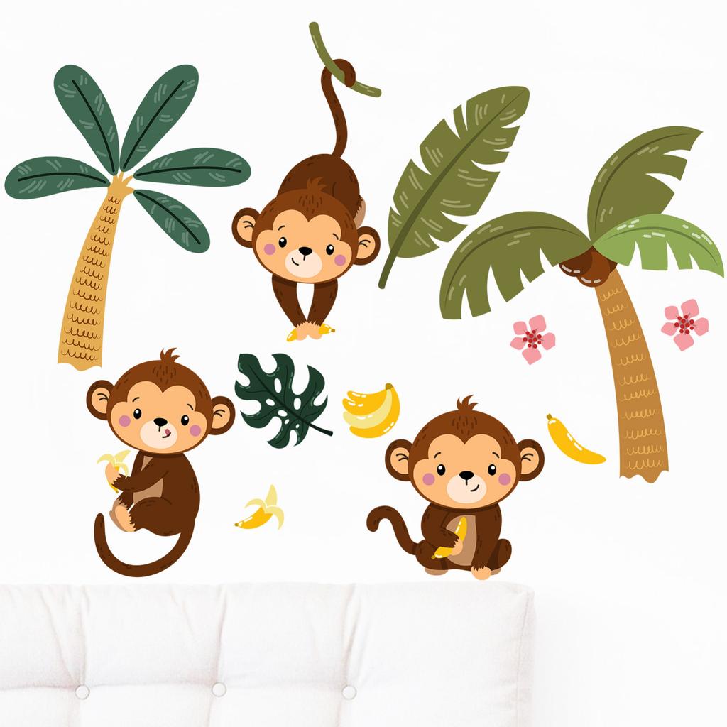 Forest Cartoon Animal Tree Monkey Stickers Bedroom Living Room Home Decor Wall Stickers